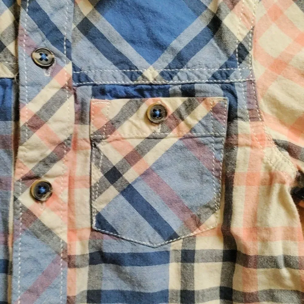 Oshkosh Shirt 3T Plaid Button Down Pink Blue Cotton Easter Spring